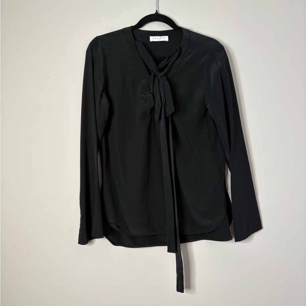 Sandro Black Blouse with Crisscross Neckline - Picture 3 of 6